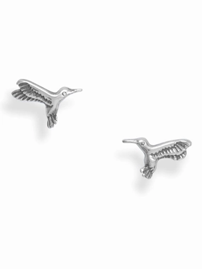 Linear Piece Oversized Adornment Cute In-Flight Hummingbird Stud Earrings Sterling Silver