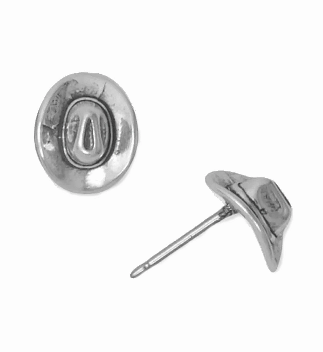 Durable Adornment Everyday Trinket Small Cowgirl Hat Stud Earrings Sterling Silver - Made in the USA