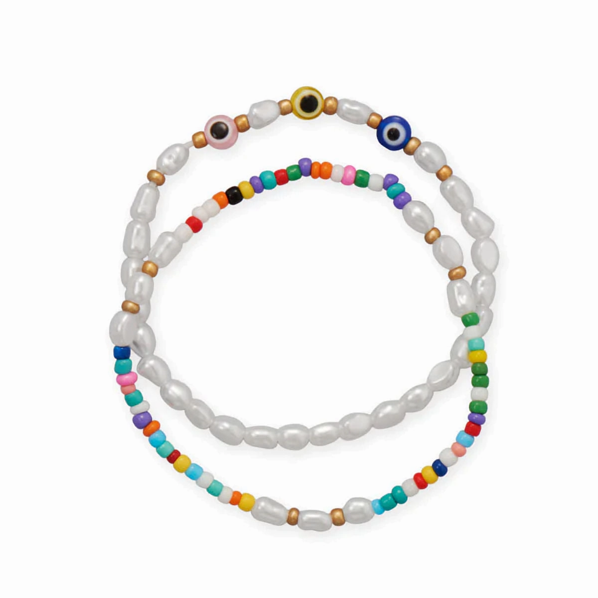 Ethnic Influences Parent-Child Evil Eye Stretch Friendship Bracelet Set with Imitation Pearls