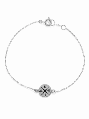 Compass Bracelet with Hammered Finish Adjustable Length Sterling Silver All-Weather