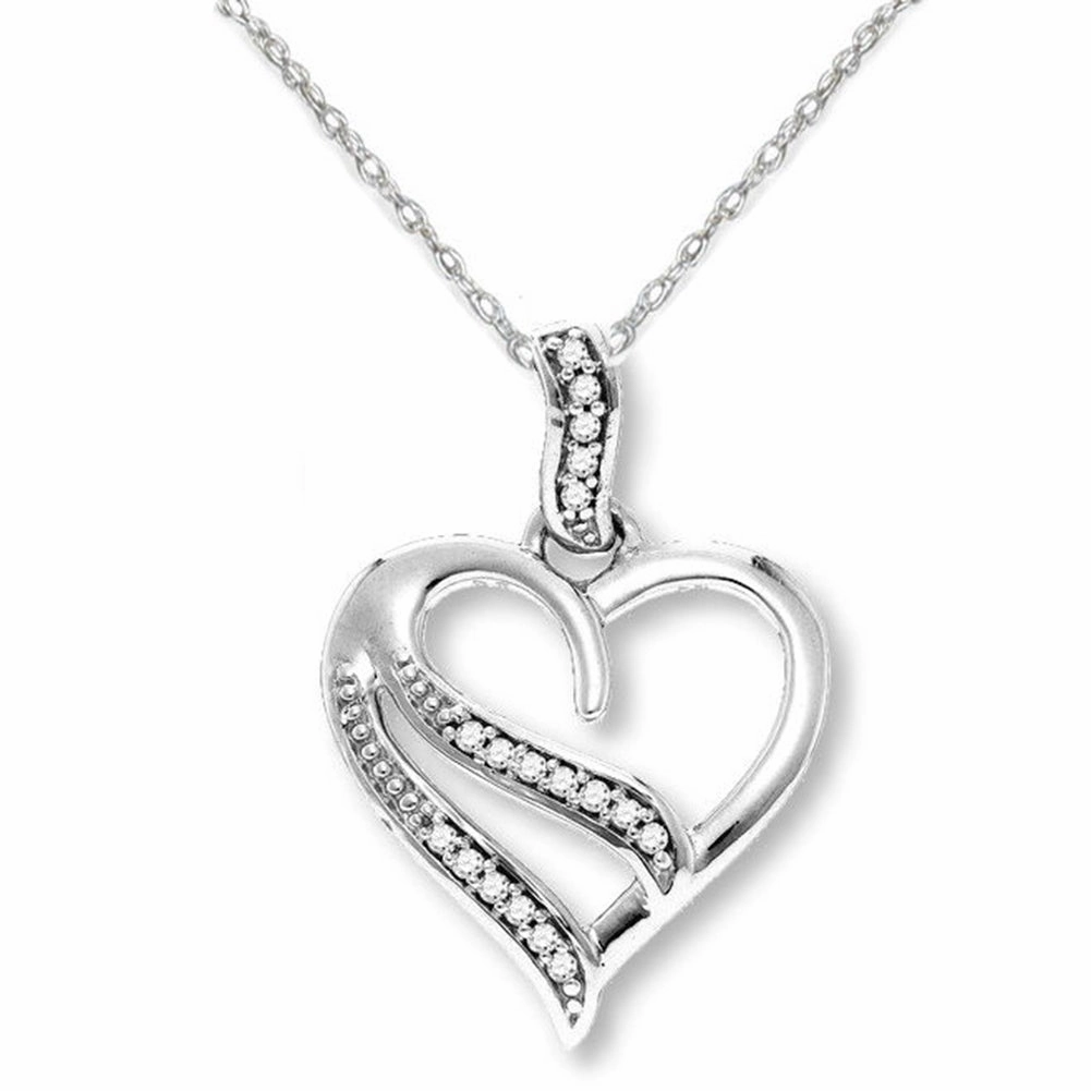 Providing Accessory Genuine Diamond Heart Necklace Rhodium on Sterling Silver with Chain