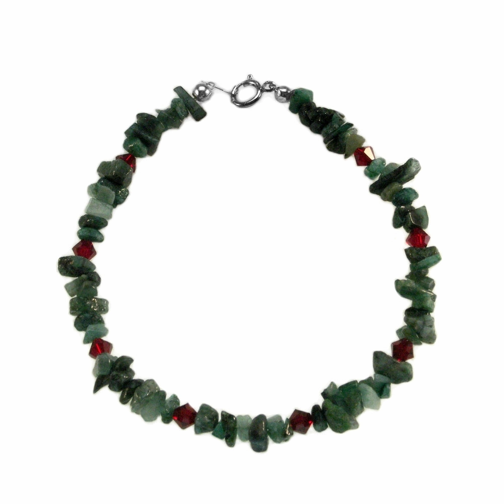Genuine Emerald Gem Chip Christmas Bracelet Sterling Silver with Crystals Cross-Cultural Appeal