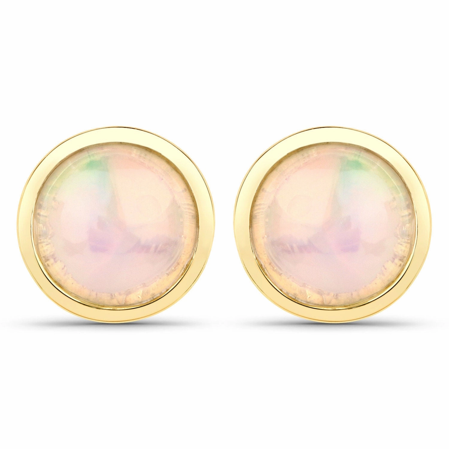 Genuine Ethiopian Opal Stud Earrings Oval 1 CTW Gold-plated Sterling Silver Fashionable Embellishment