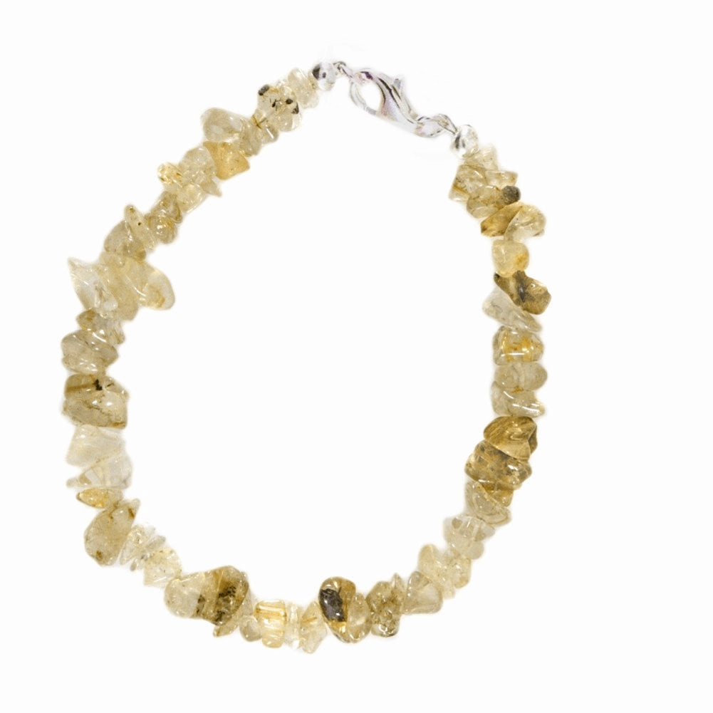 Even Sight Today??s View Genuine Golden Rutilated Quartz Gem Chip Bracelet Sterling Silver Handmade