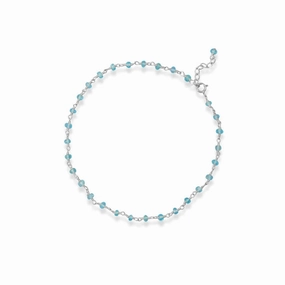 Genuine Teal-color Apatite Bead Anklet Sterling Silver Adjustable Length Instant gratification Traditional Sight