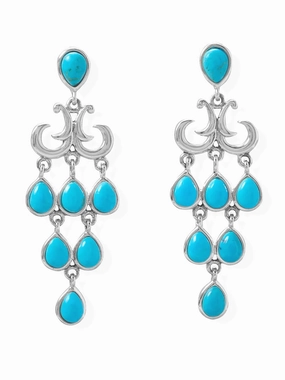 Reconstituted Turquoise Chandelier Earrings Sterling Silver Teardrop Shape Affordable Detail