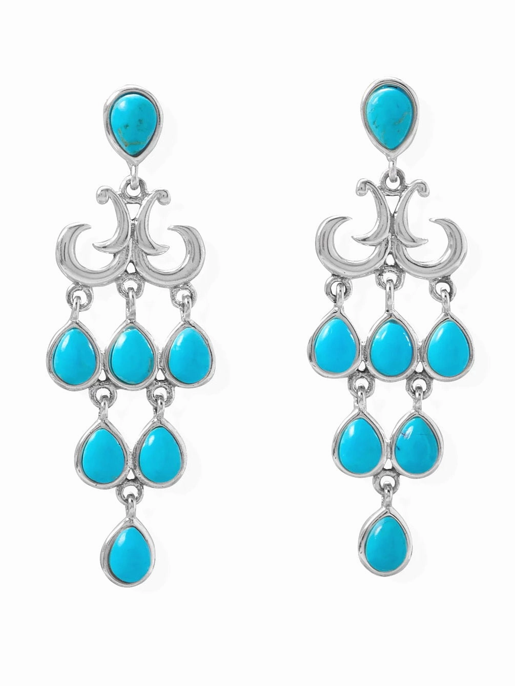 Reconstituted Turquoise Chandelier Earrings Sterling Silver Teardrop Shape Affordable Detail