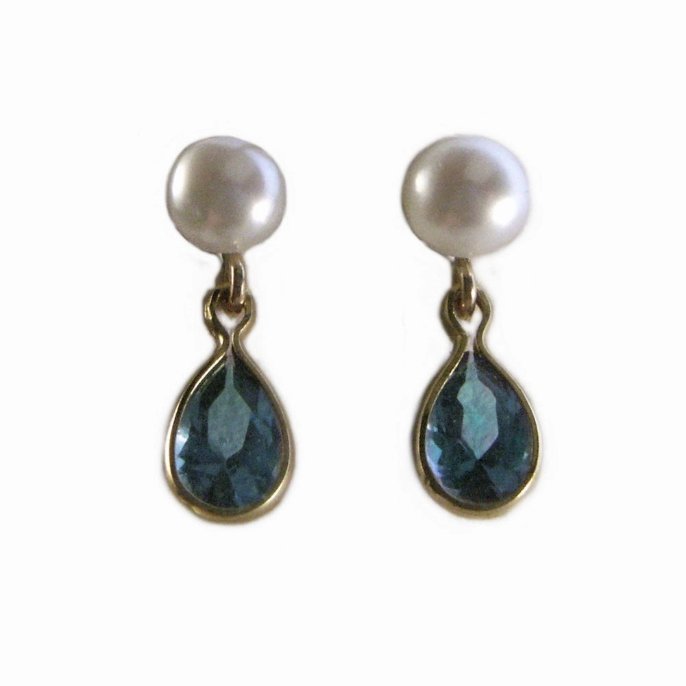Simulated Blue Zircon A  Cultured Freshwater Pearl Earrings 14k Gold-filled Vibrant Decoration Big Accessory