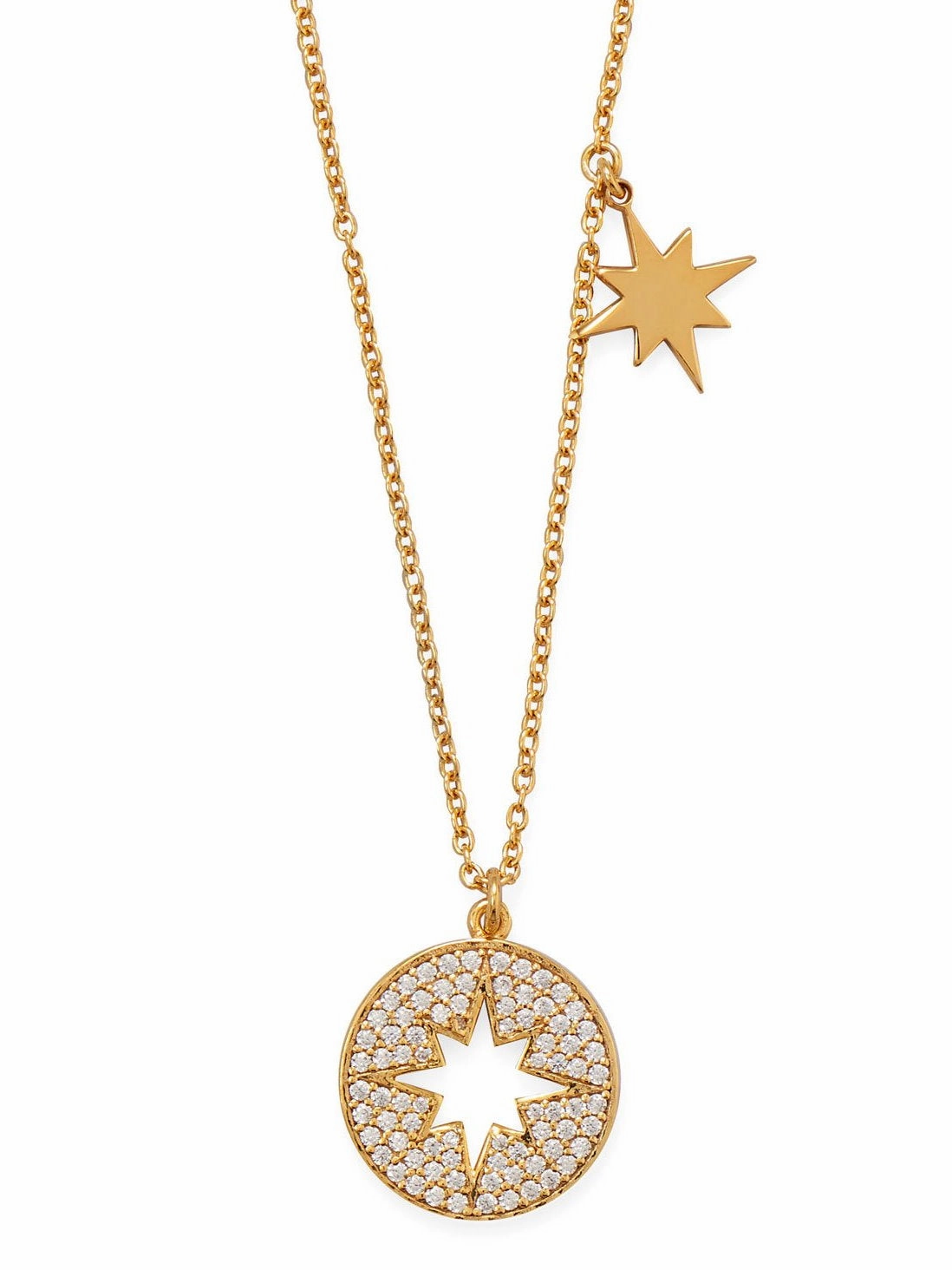 Peaceful Style Star Necklace with Cubic Zirconia and Star Charm Gold-plated Sterling Silver