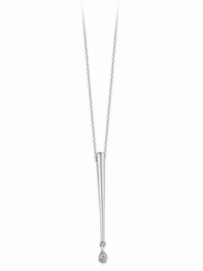 14k White Gold Necklace with Tapered Bar and Diamond Drop Son Gift