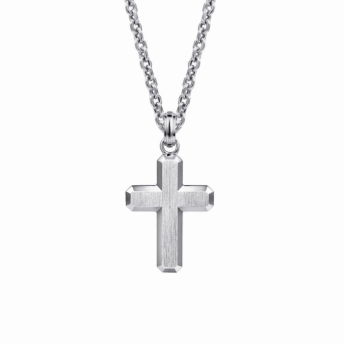 Glam fit Stylish Spark 22 Inch 925 Sterling Silver Brushed Cross Pendant Necklace