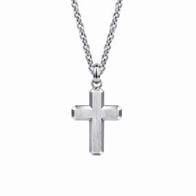 Glam fit Stylish Spark 22 Inch 925 Sterling Silver Brushed Cross Pendant Necklace