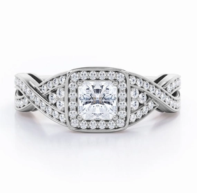 Halo Pave Channel 0.55 TCW Princess Cut Diamond Cluster Crossover Engagement Ring in 10K White Gold Evening Look