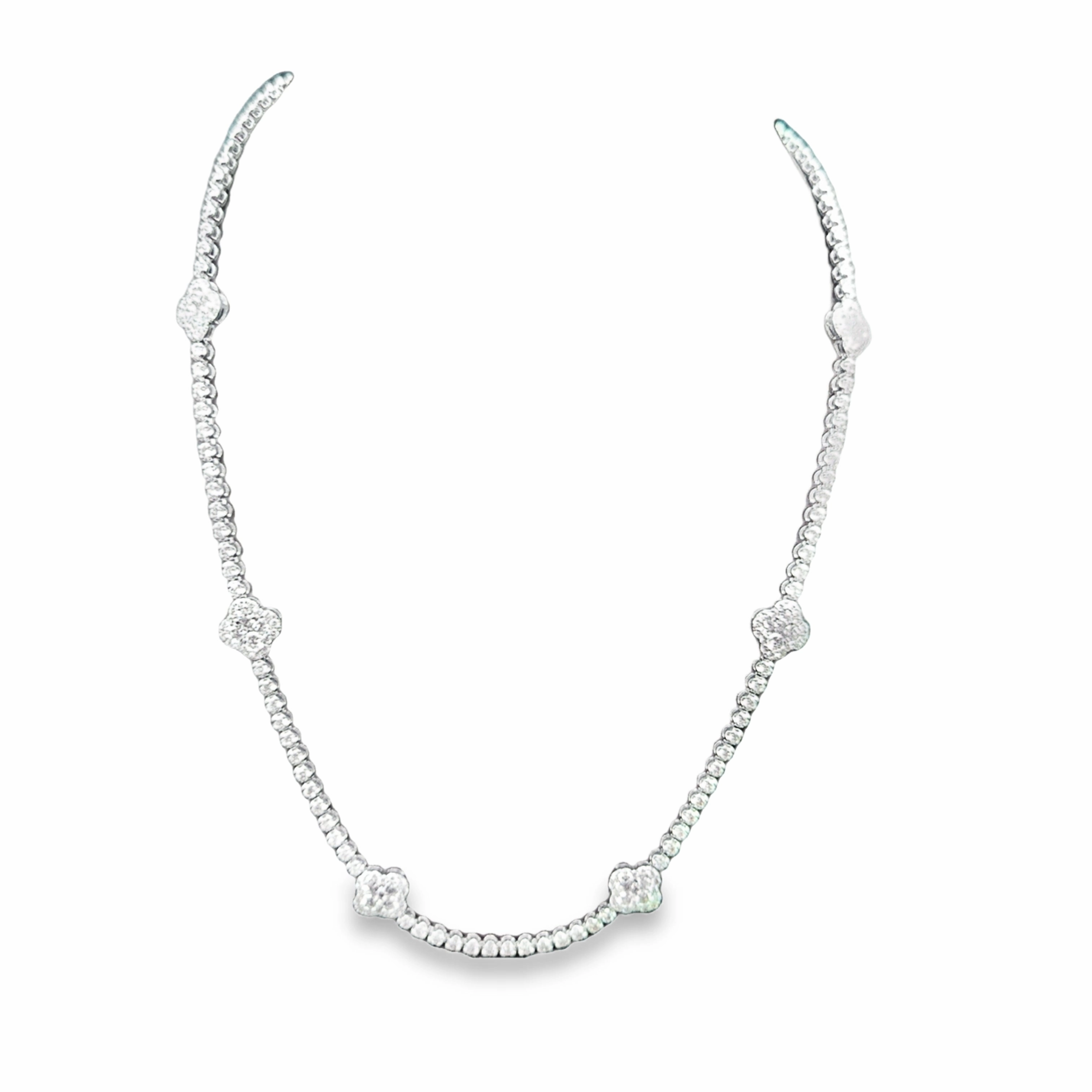 14K White Gold Diamond Medallion Tennis Necklace Trendy Accessory