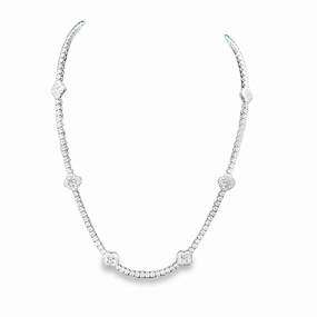 14K White Gold Diamond Medallion Tennis Necklace Trendy Accessory