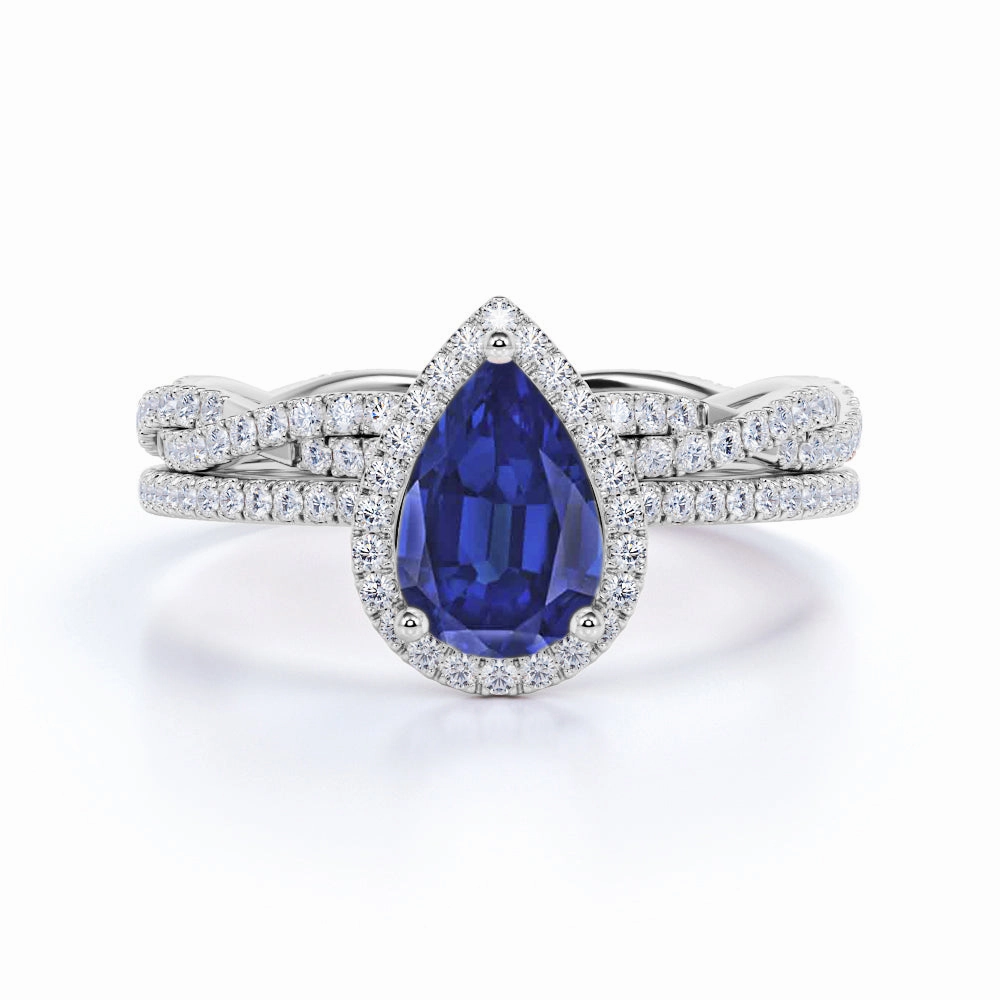 Bridal Set Wonderful Gift 1.85 Ct Pear Cut Lab Sapphire Infinity Bridal Set