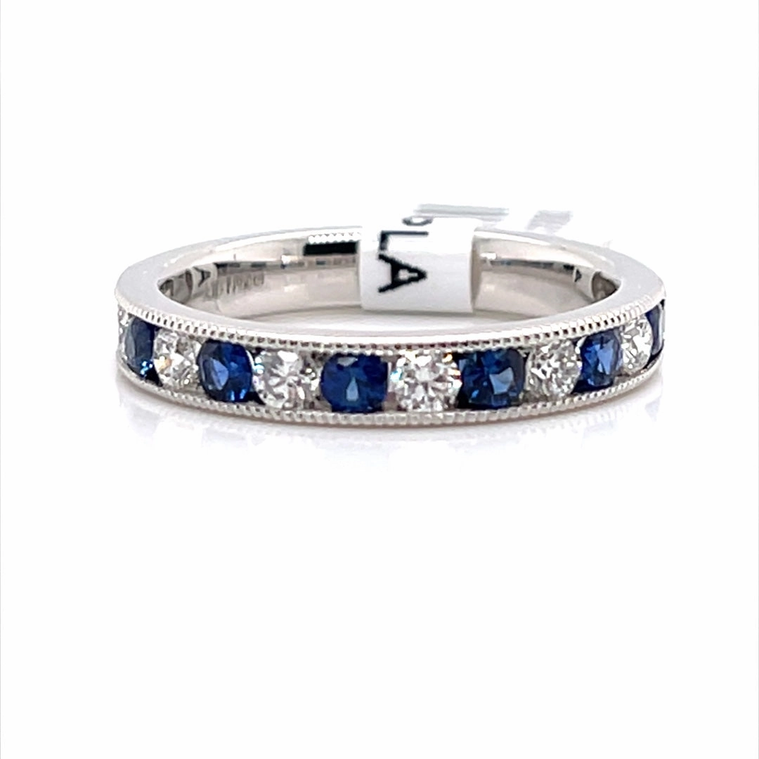 Bremer Jewelry Channel Set Sapphire and Diamond Fashion Ring in Platinum (0.96ctw) Sparkling Edge Distinct Style