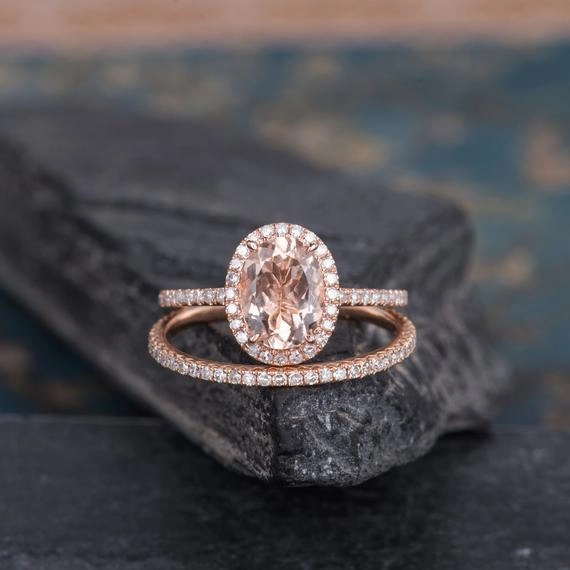 Timeless Texture Signature Vibe Halo 1.75 ct Oval Morganite Pave Wedding Ring Set
