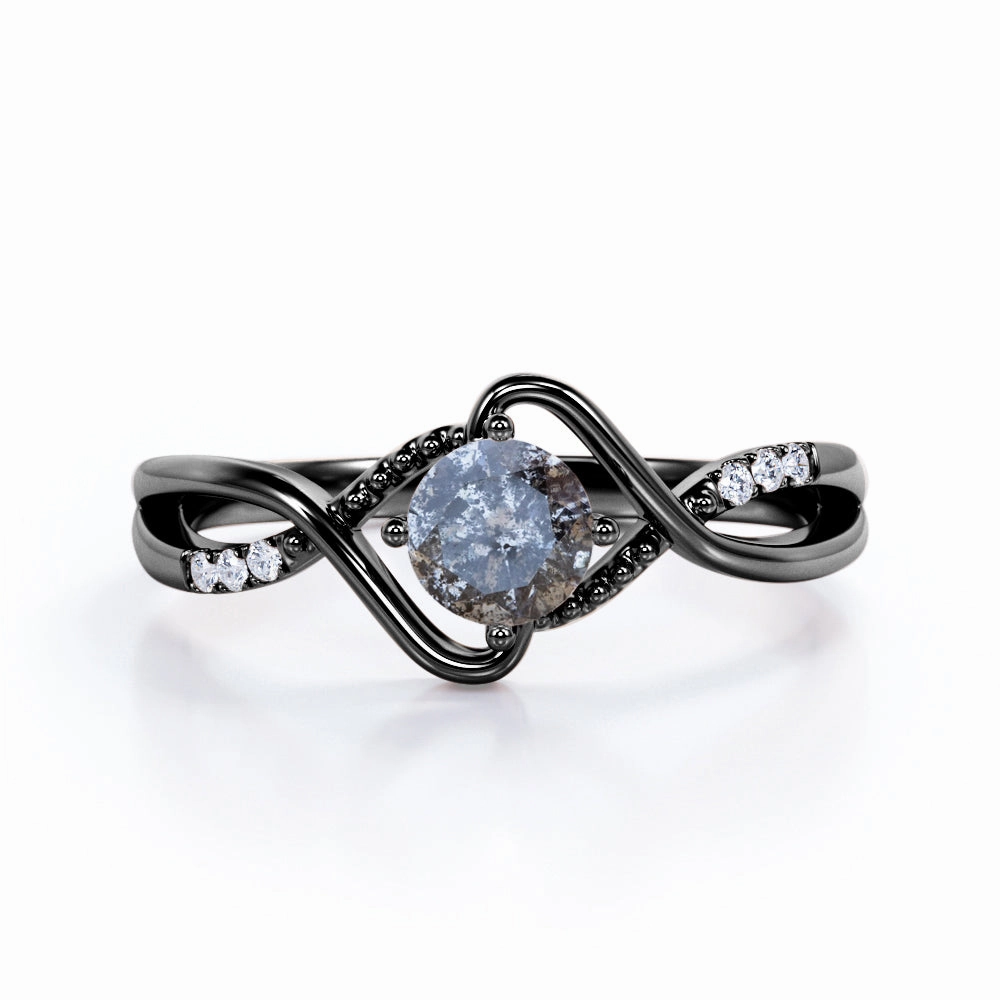 Easy on Handcrafted Product 0.45 Ct Round Salt and Pepper Diamond Infinity Engagement Ring