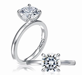 A. JAFFE Round Center Hidden Halo Diamond Engagement Ring Setting in 14K White Gold (.09ctw) Everyday Pick Zoom Focus