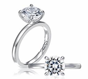 A. JAFFE Round Center Hidden Halo Diamond Engagement Ring Setting in 14K White Gold (.09ctw) Everyday Pick Zoom Focus