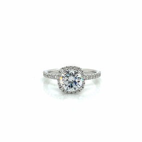 Round Center Halo Diamond Engagement Ring Setting in 14K White Gold (.44ctw) Vibrant Jewelry Shine Finish