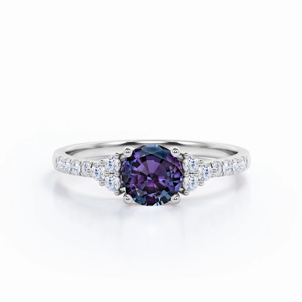 1.50 Ct Round Cut Lab Alexandrite Pave Engagement Ring Ornate Bauble Wonderful Statement