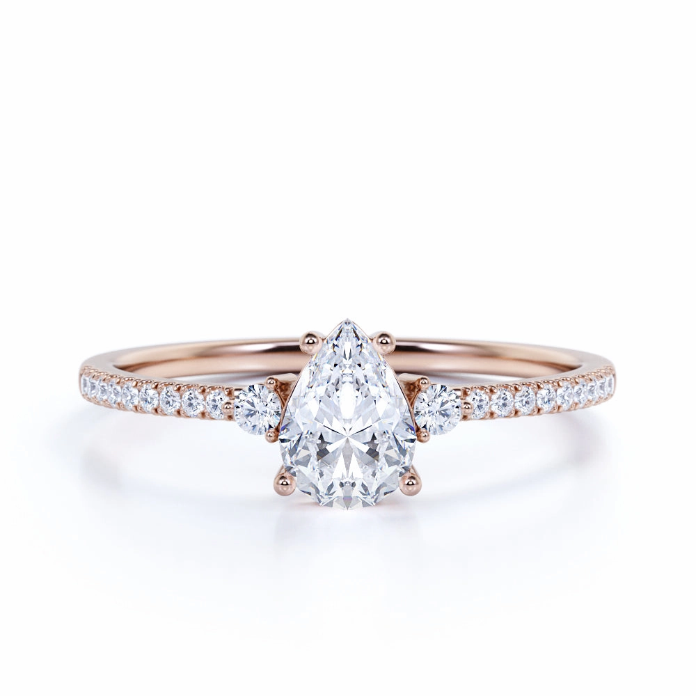 Modern Outline Pave Set 1.50 Carat Pear Moissanite Engagement Ring
