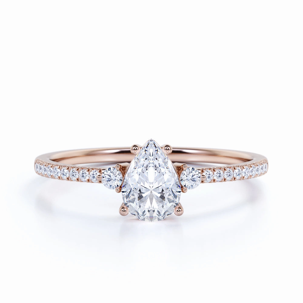 Pave Set 1.50 Carat Pear Moissanite Engagement Ring Affordable Statement