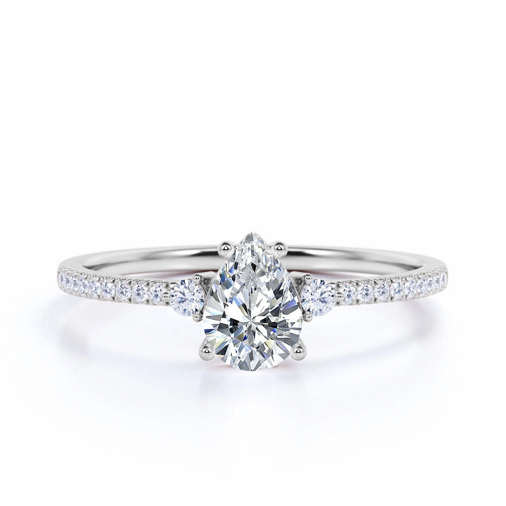 Brilliant Design Pave Set 1.50 Carat Pear Moissanite Engagement Ring