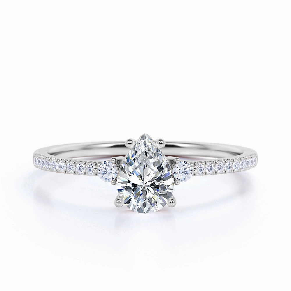 Pave Set 1.50 Carat Pear Moissanite Engagement Ring Analog Style Stylish Look