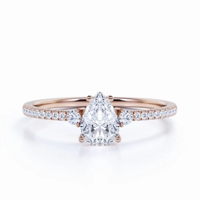 Modern Outline Pave Set 1.50 Carat Pear Moissanite Engagement Ring