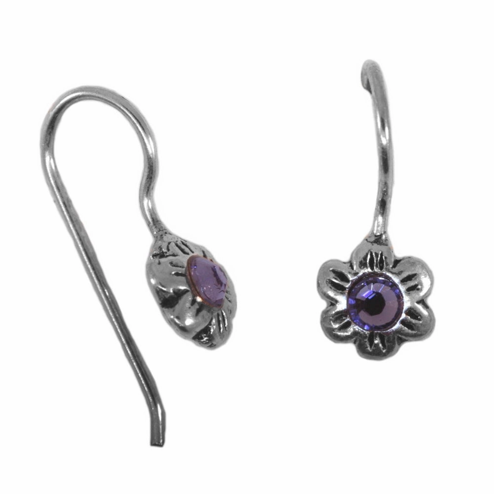 Flower Earrings Purple Crystal Rhinestone Center Sterling Silver High-Quality Item Stylish Trinket