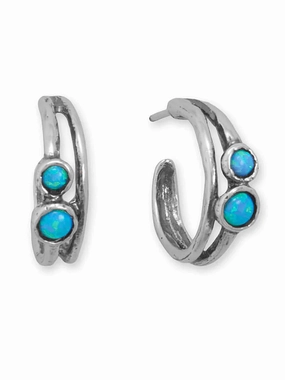 Synthetic Opal 3/4 Hoop Earrings Sterling Silver Oxidized Finish Durable Must-Have