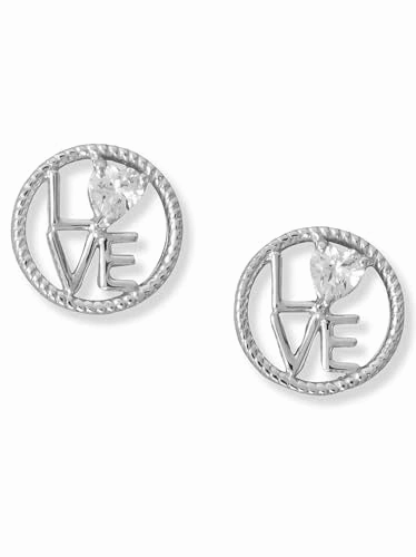 Circle Rope Love Earrings with Sparkling Cubic Zirconia Hearts Sterling Silver - Nontarnish Minimalist Style