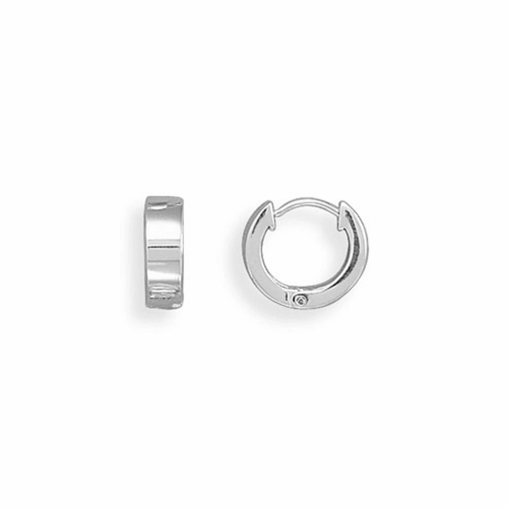 13mm Hinged Huggies Sterling Silver Hoop Earrings Small Square Polished Tiny Embellishment Substantial Accent