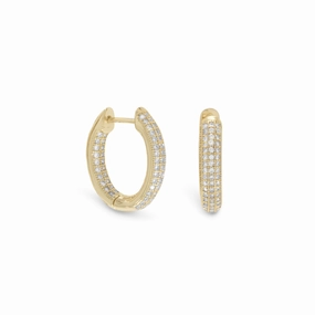 Iridescent Item Gold-plated Sterling Silver In Out Hoop Earrings with Post Cubic Zirconia
