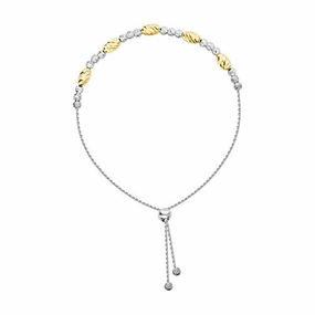 Bolo Bracelet with Diamond-cut Beads Gold and Rhodium on Sterling Silver Mint Sight