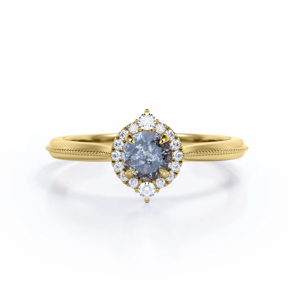 Halo 0.45 Ct Round Salt and Pepper Diamond Engagement Ring Classic Present Exclusive Article