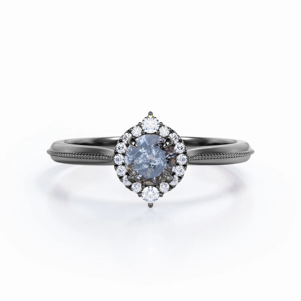 Classic Product Gentle Simplicity Halo 0.45 Ct Round Salt and Pepper Diamond Engagement Ring