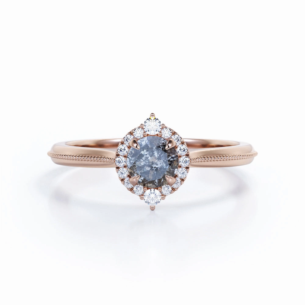 Economical Craft Halo 0.45 Ct Round Salt and Pepper Diamond Engagement Ring