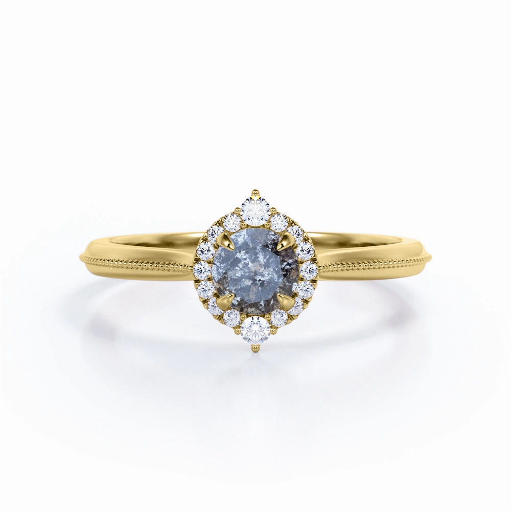 Balanced Harmony Stylish Complement Halo 0.45 Ct Round Salt and Pepper Diamond Engagement Ring