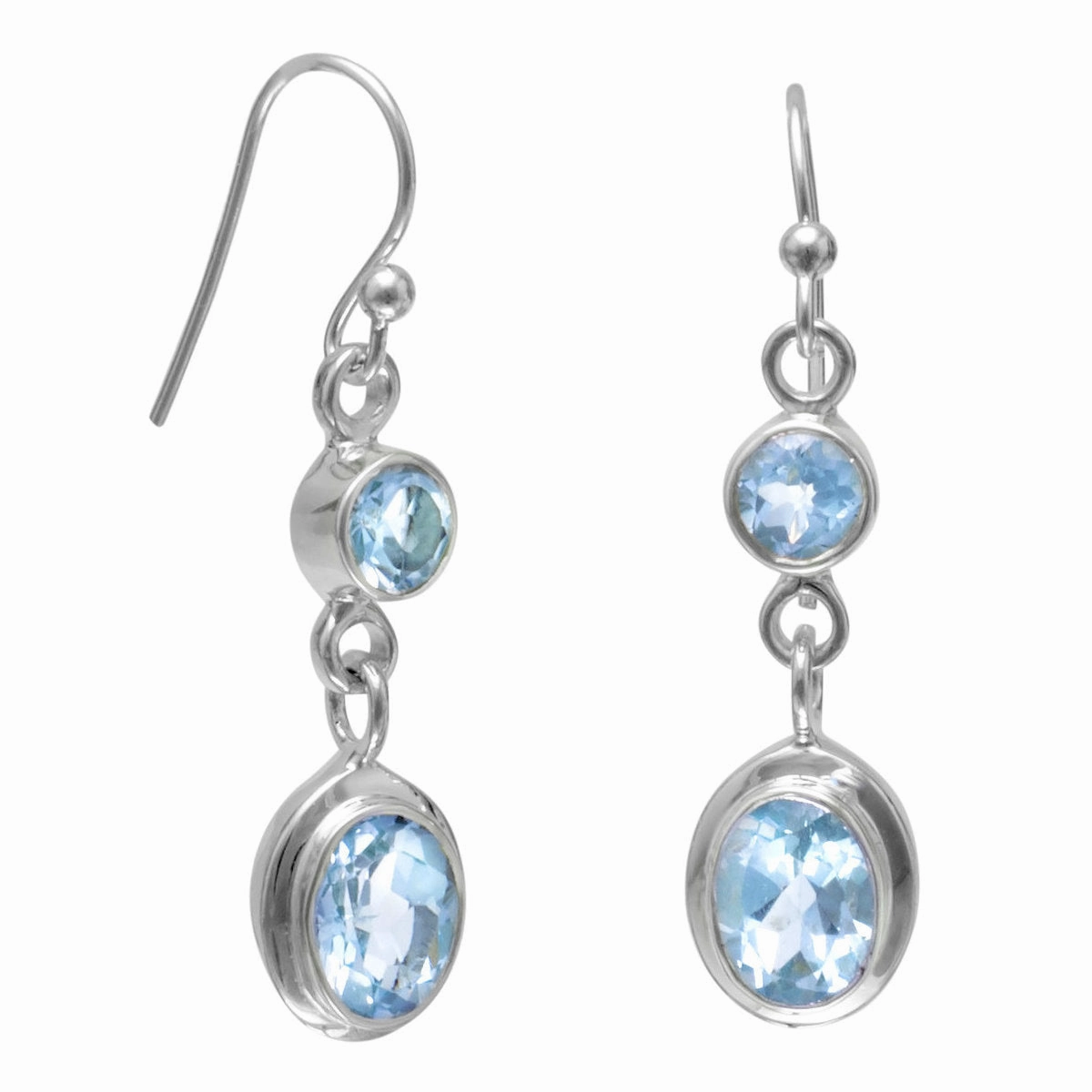 Blue Topaz Round and Oval Drop Sterling Silver Earrings Durable Option Comfortable item