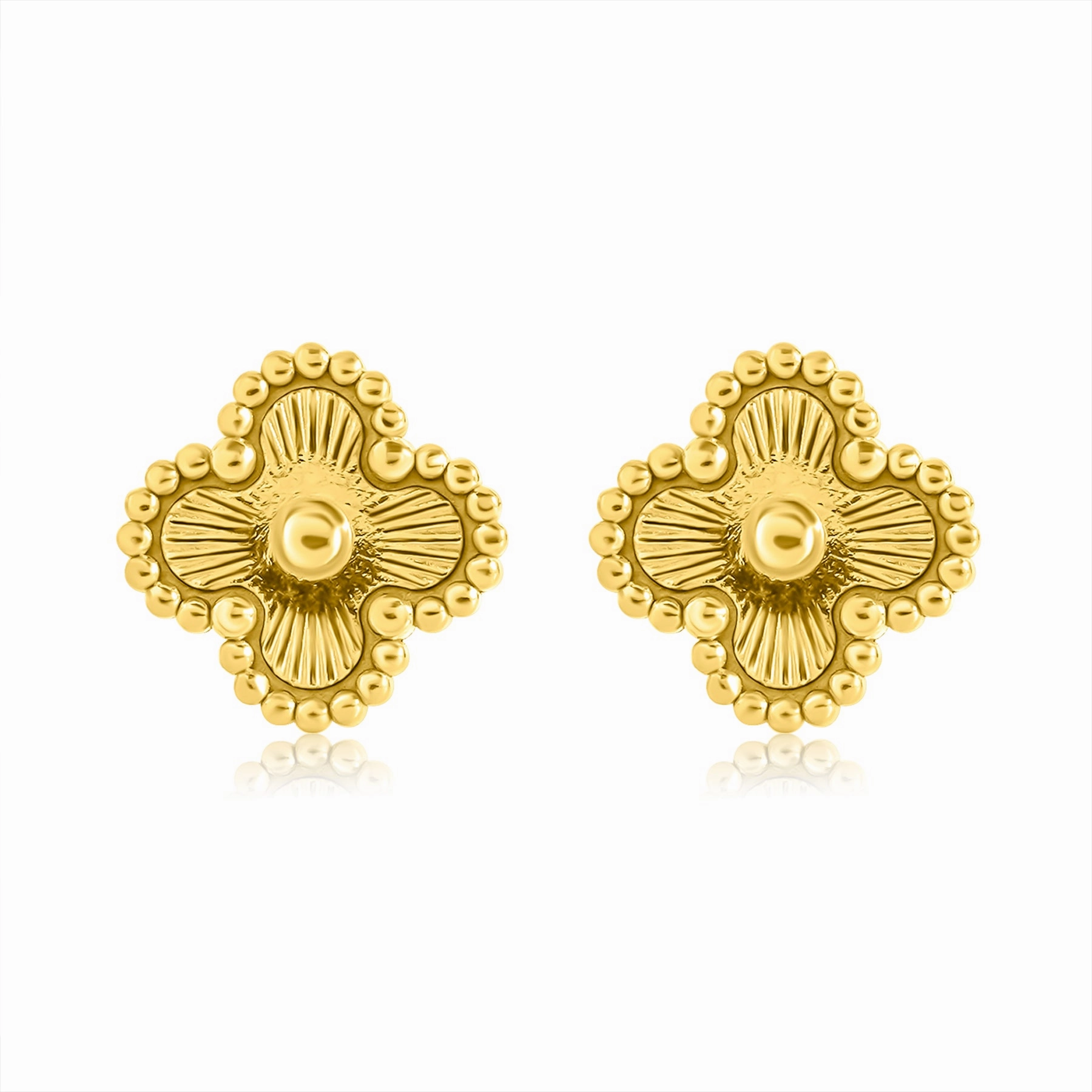 Avant-Garde Ornament Beaded Motif Stud Earrings in Yellow Gold Plated