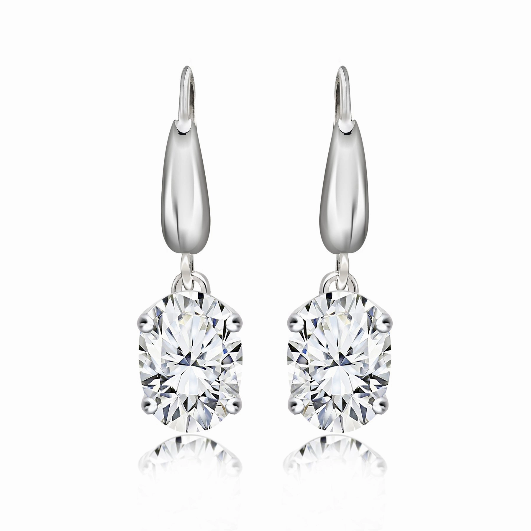 Fashionable Ornament Elegant 2 Carat Oval Cut Moissanite Dangle Earrings in 18K White Gold over Silver