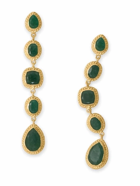 Polished Aesthetic Safe Design Green Quartz Long Drop Earrings Gold-plated Silver