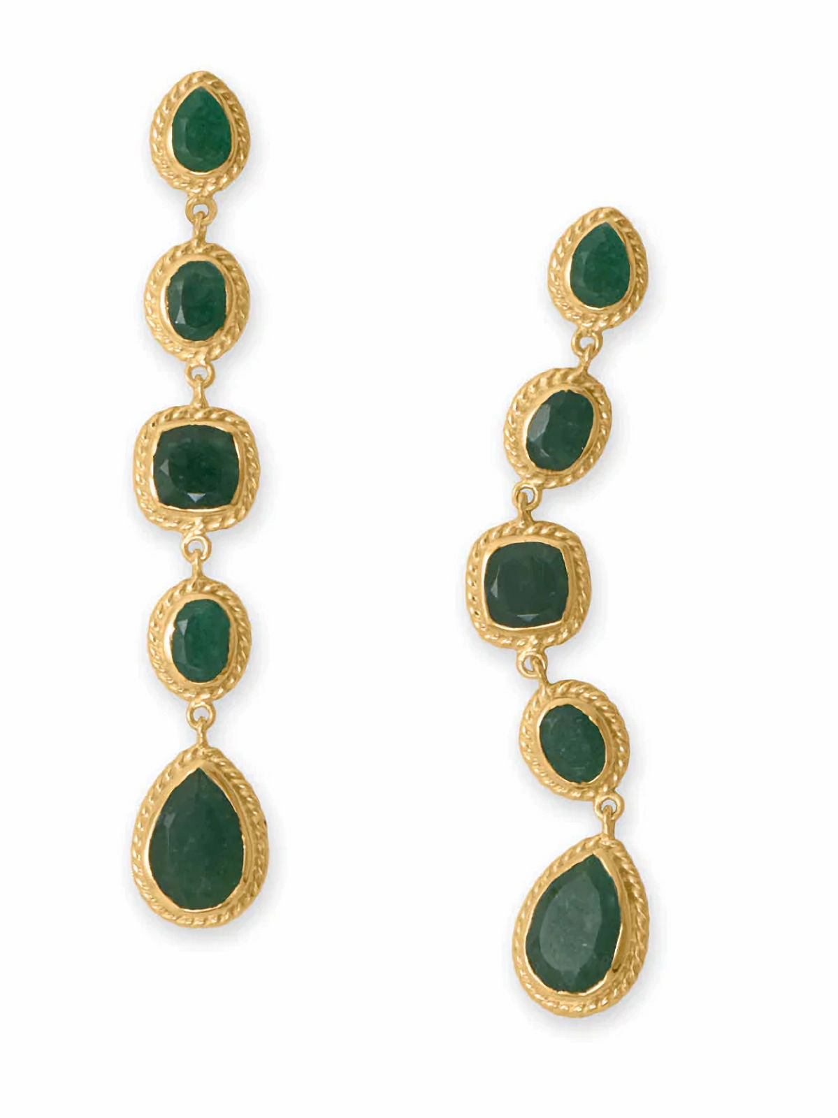 Polished Aesthetic Safe Design Green Quartz Long Drop Earrings Gold-plated Silver