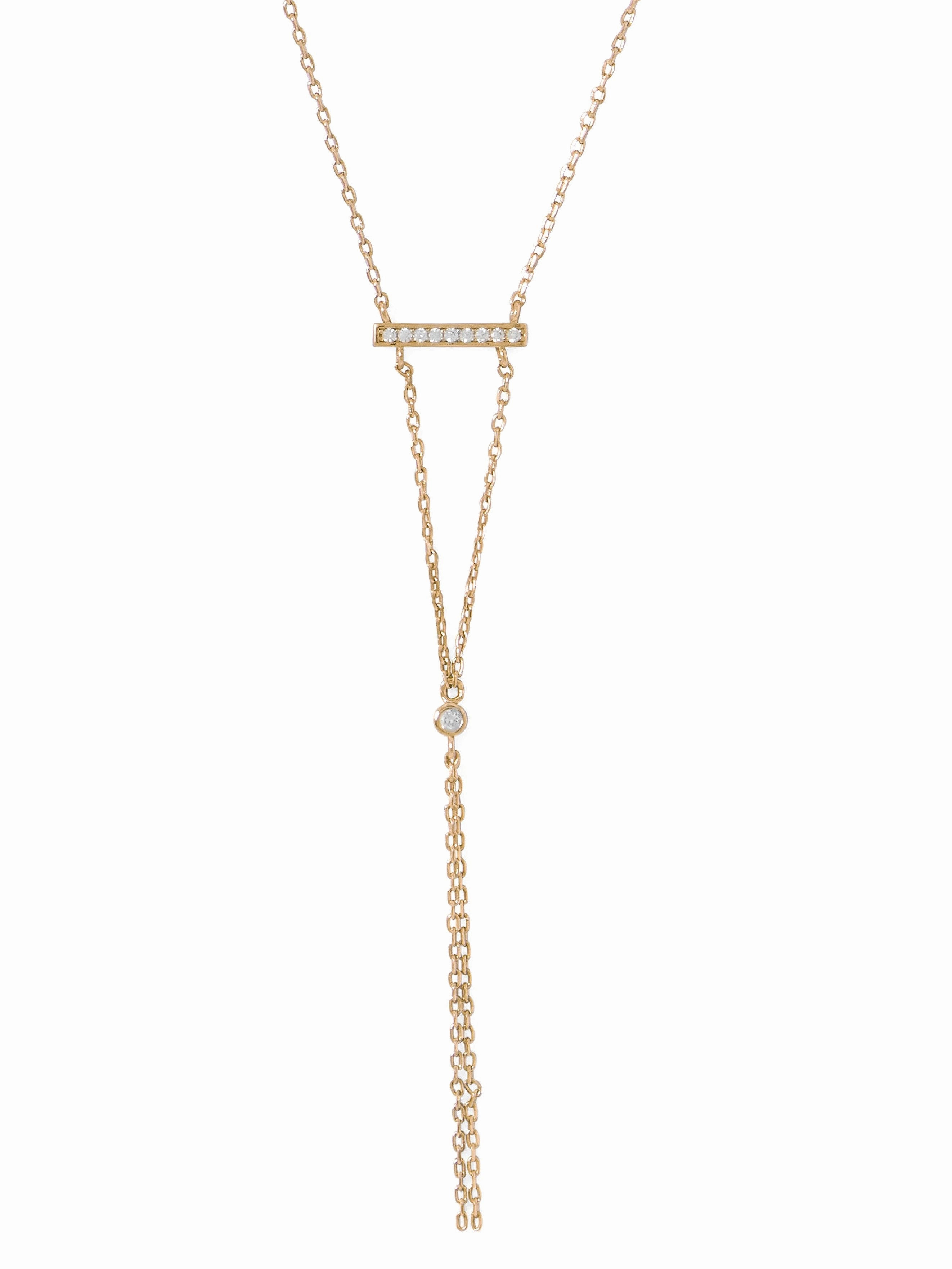 Signature Present Premium Quality Gold-plated Sterling Silver Bar Y Drop Necklace with Cubic Zirconia Adjustable