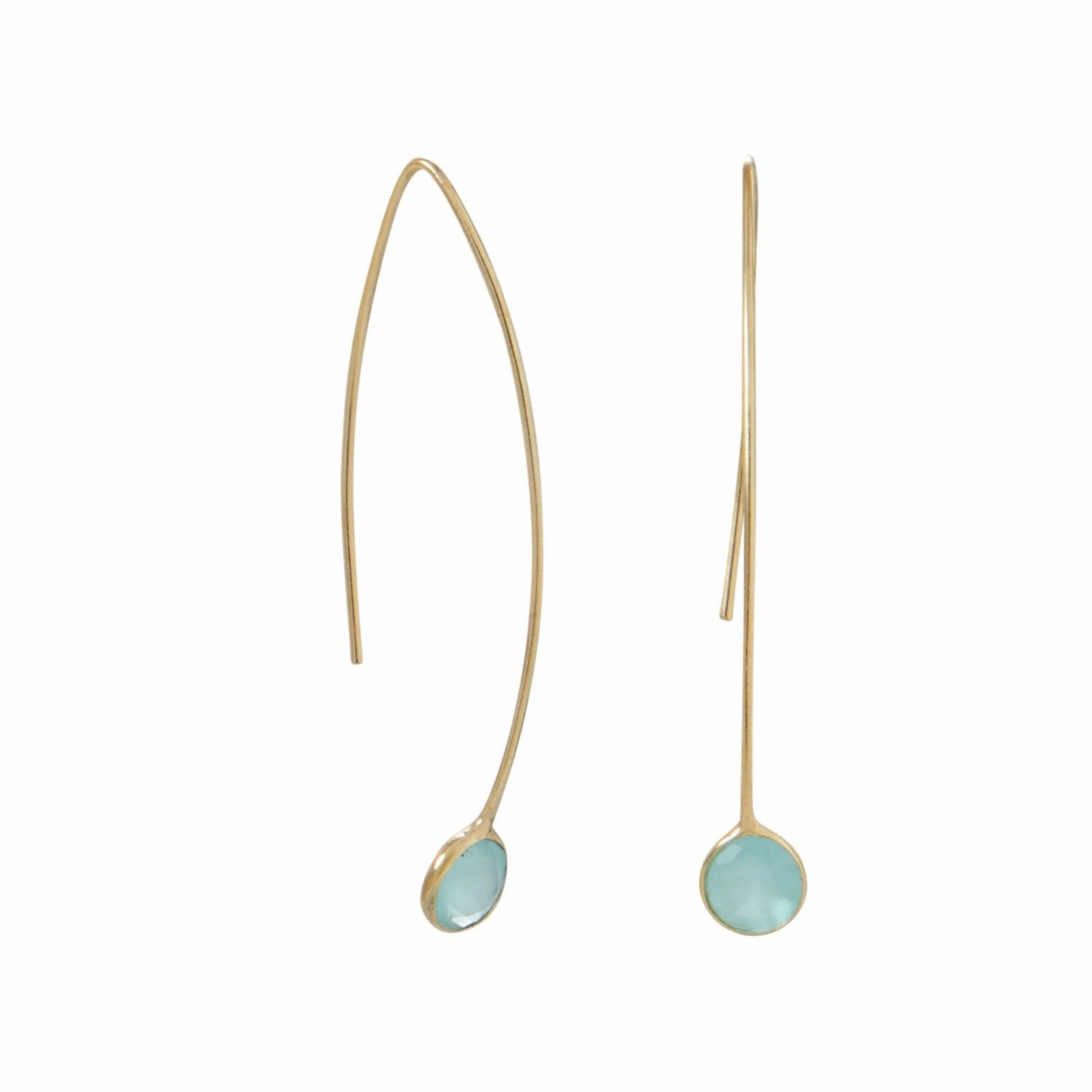 Gold-plated Sterling Silver Curved Wire Earrings with Blue Glass Chic Appearance