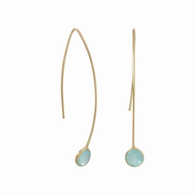 Gold-plated Sterling Silver Curved Wire Earrings with Blue Glass Chic Appearance